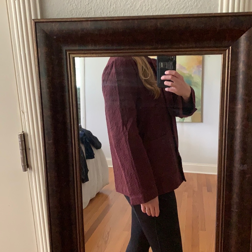 Eileen Fisher Burgundy Textured Open-Front Jacket - Picture 4 of 16